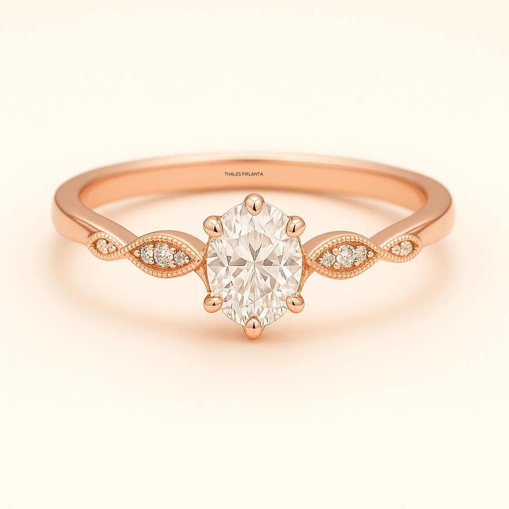 0.50 Karat D SI1 Oval Pırlanta Vintage Evlilik Yüzüğü