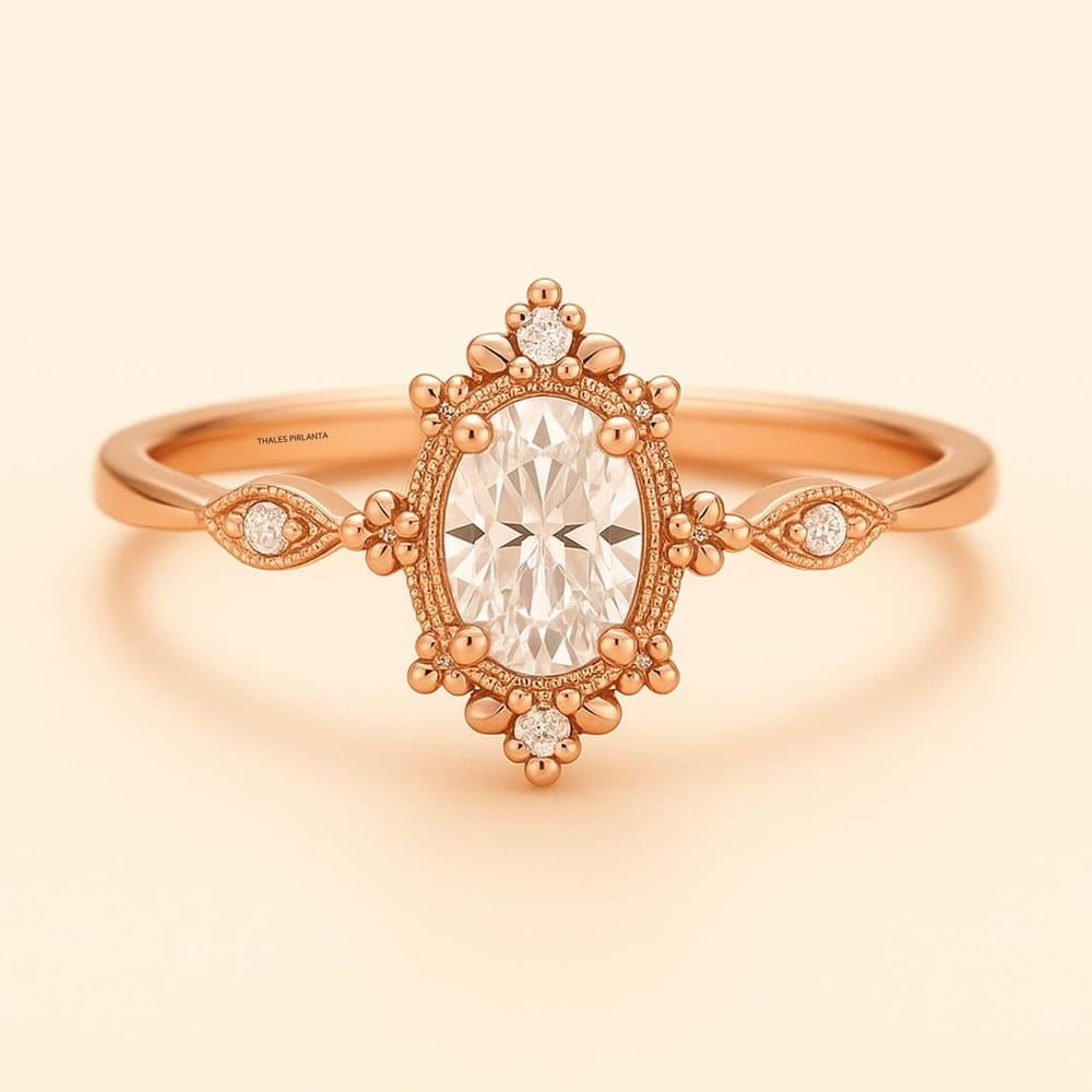 0.56 Karat F SI Oval Vintage Evlilik Teklifi Yüzüğü