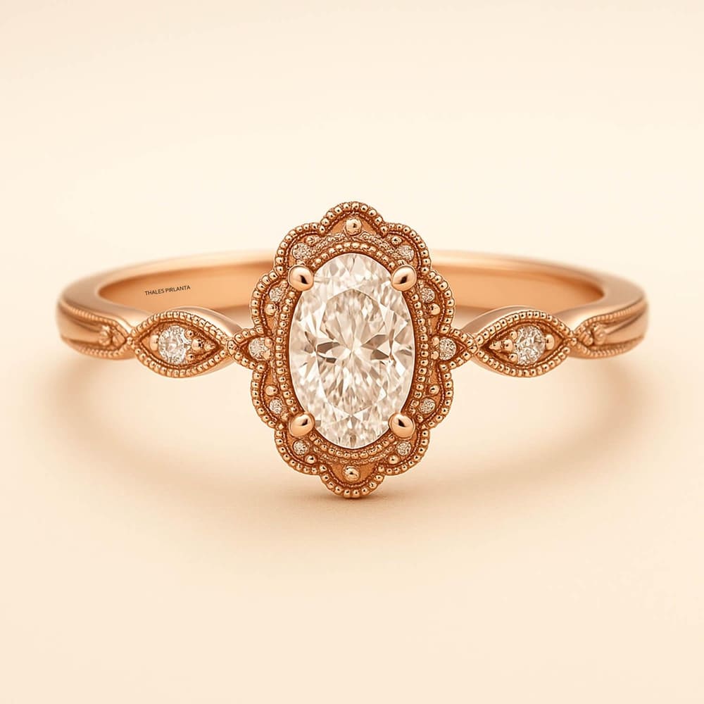 0.53 Karat F SI Oval Vintage Evlenme Teklifi Yüzüğü