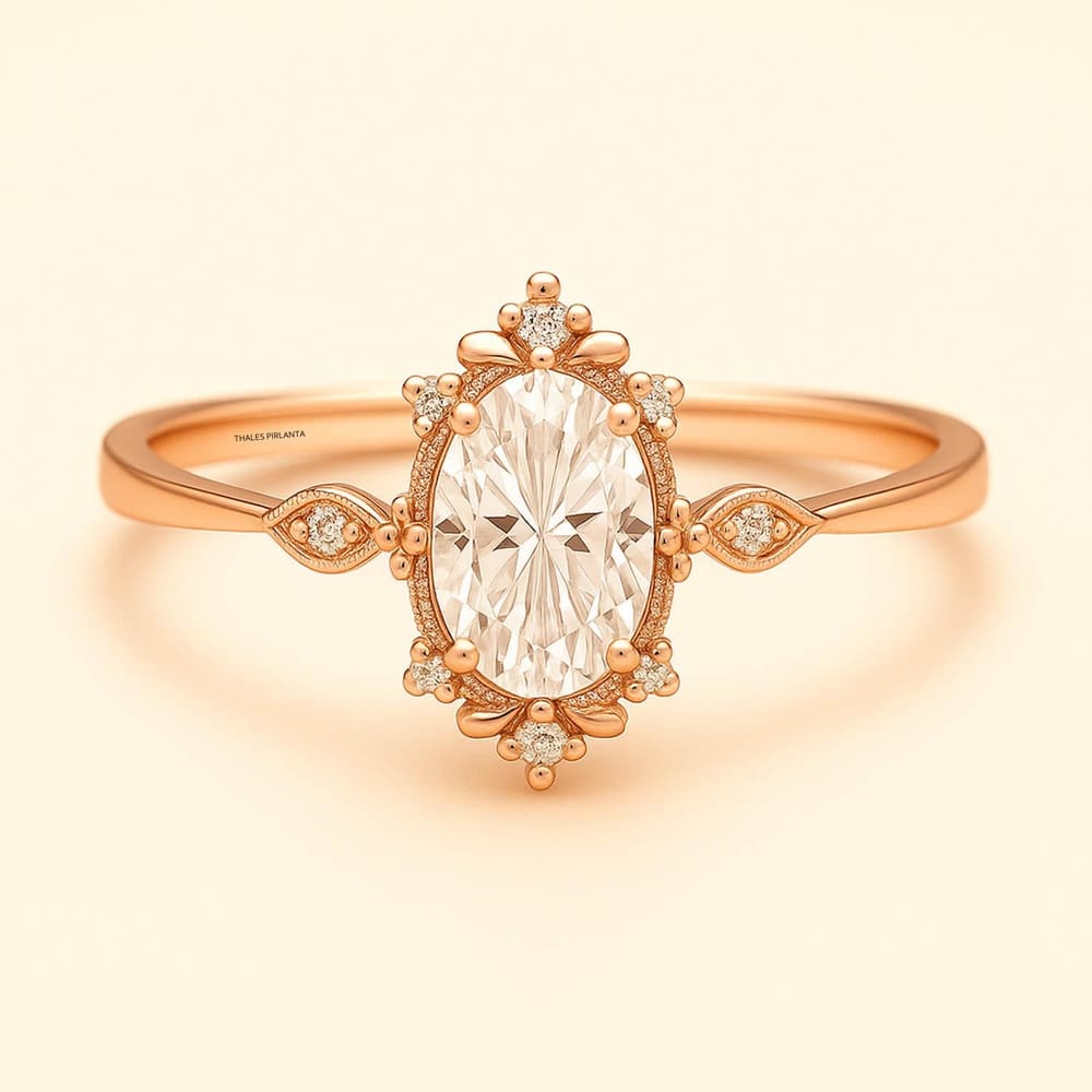 0.80 Karat D SI Oval Vintage Evlilik Yüzükleri