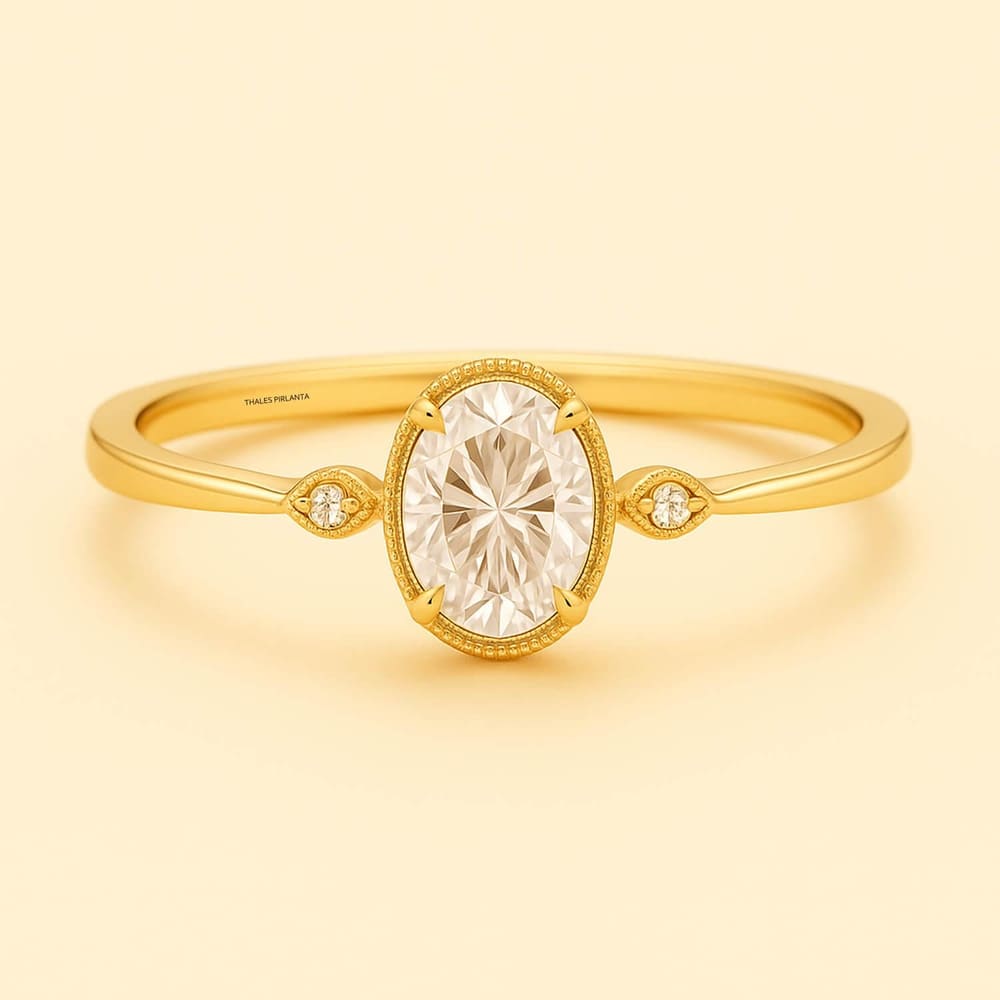 0.51 Karat F Renk Oval Evlilik Yüzüğü Vintage