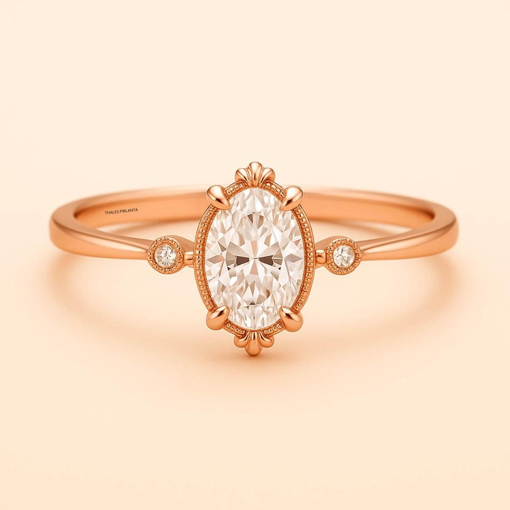 0.51 Karat F SI Oval Evlilik Teklifi Vintage Yüzük