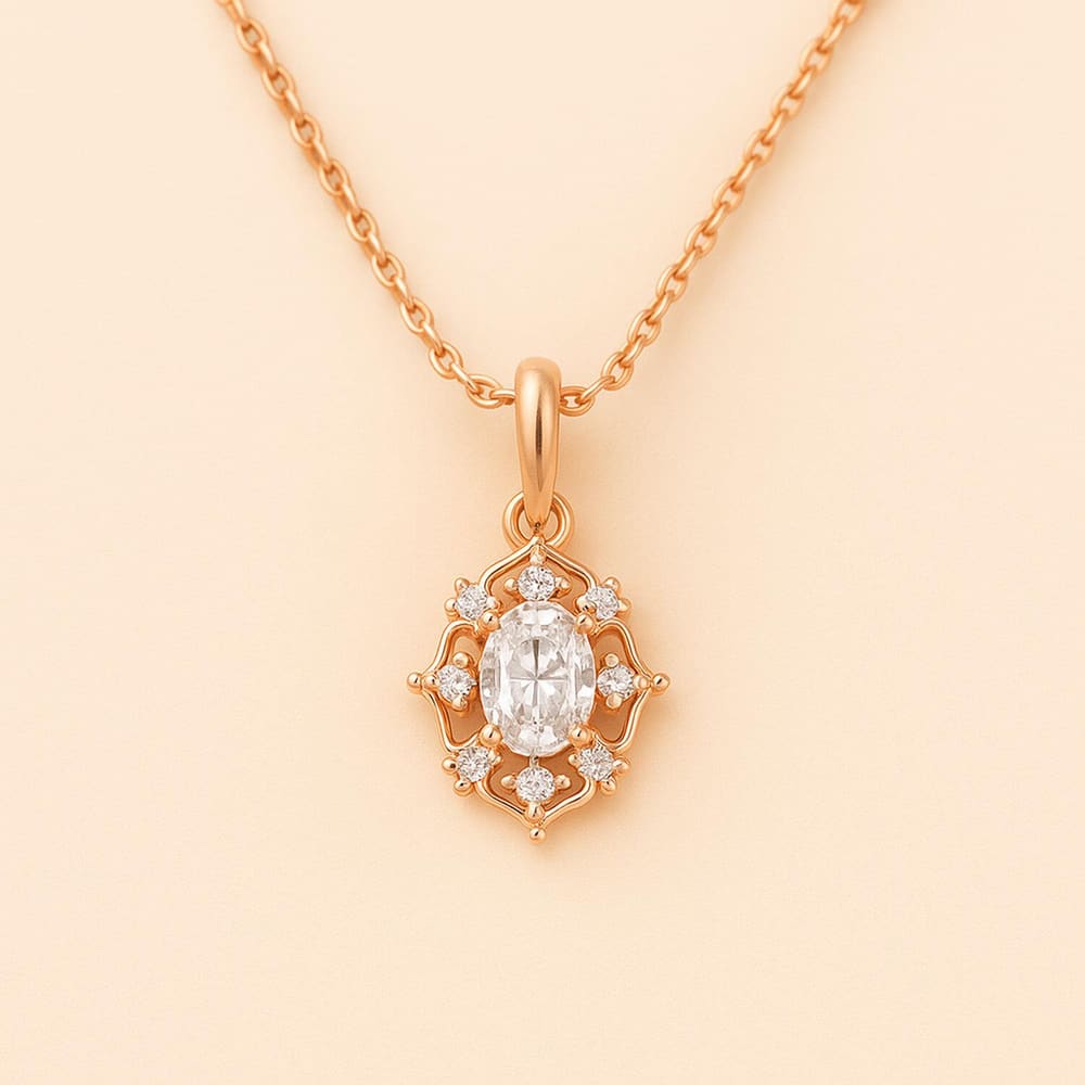 0.60 Karat F SI Altın Oval Pırlanta Kolye
