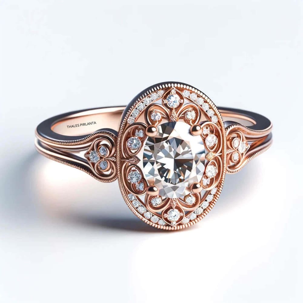 0,50 Karat Vintage Oval Pırlanta Evlilik Yüzüğü