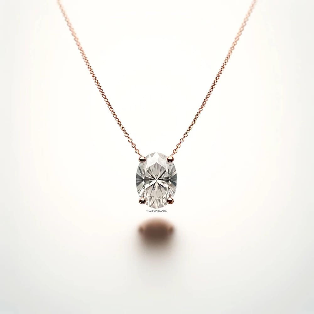 1 Karat Beyaz Topaz Taşlı Oval Tektaş Kolye