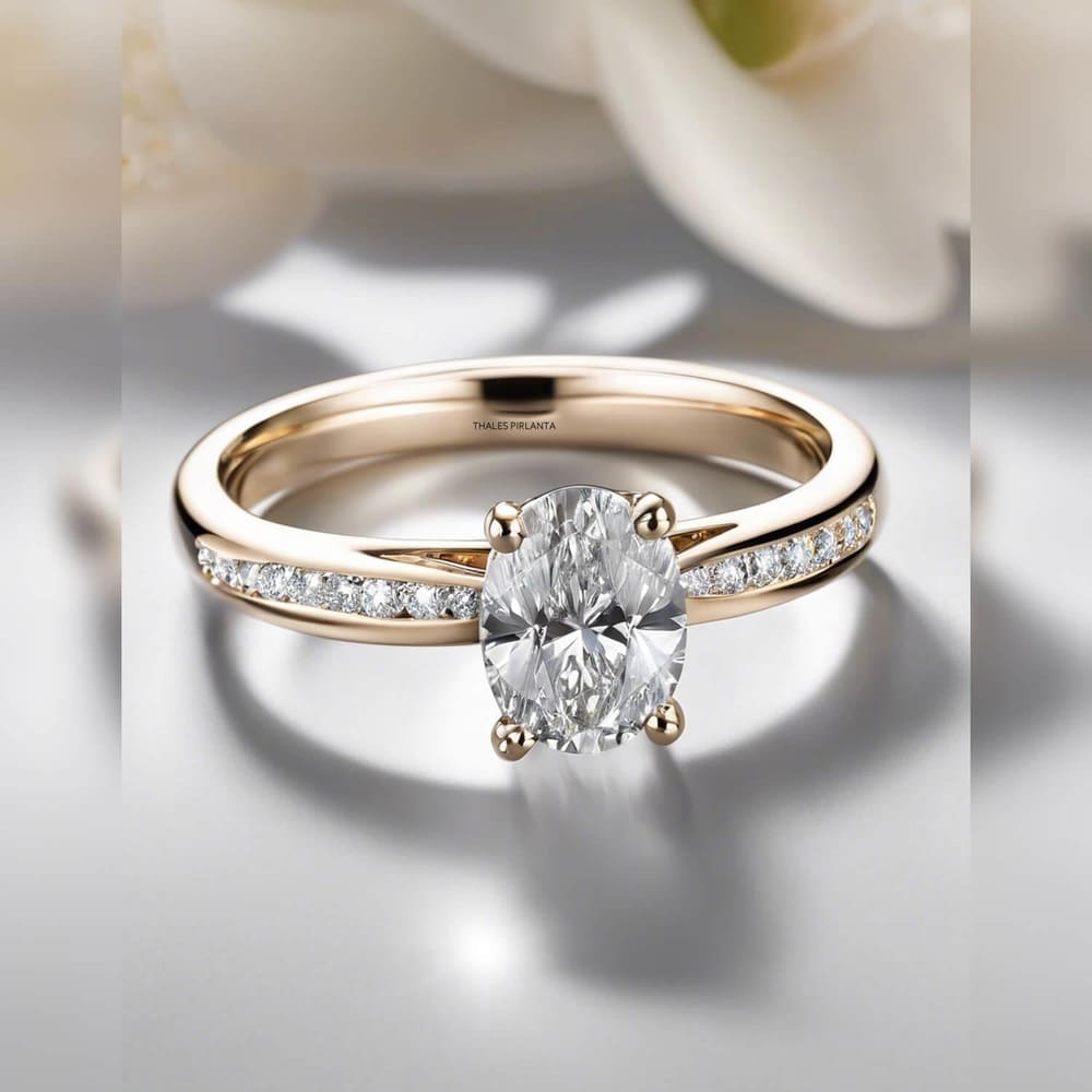 0.55 Karat E SI1 GIA Oval Kesim Altın Yüzük