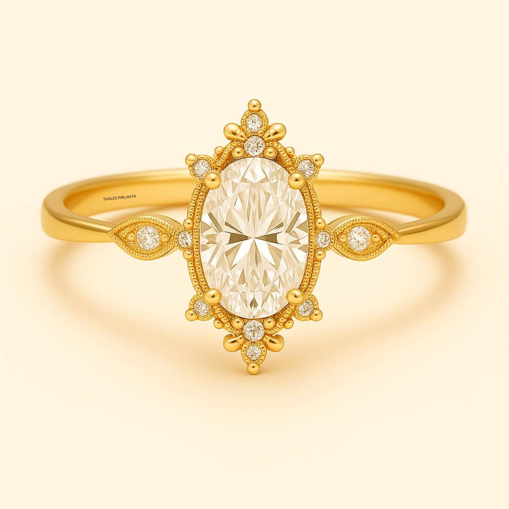 0.80 Karat F SI Oval Pırlantalı Vintage Yüzük Kadın