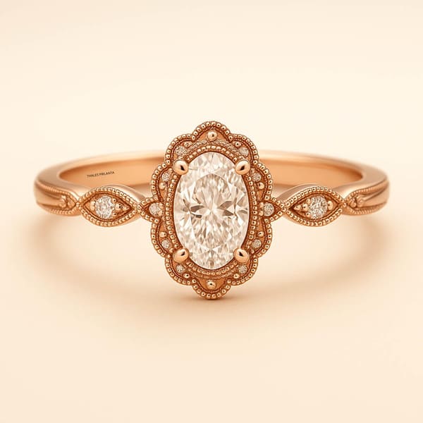 0.53 Karat F SI Oval Vintage Evlenme Teklifi Yüzüğü