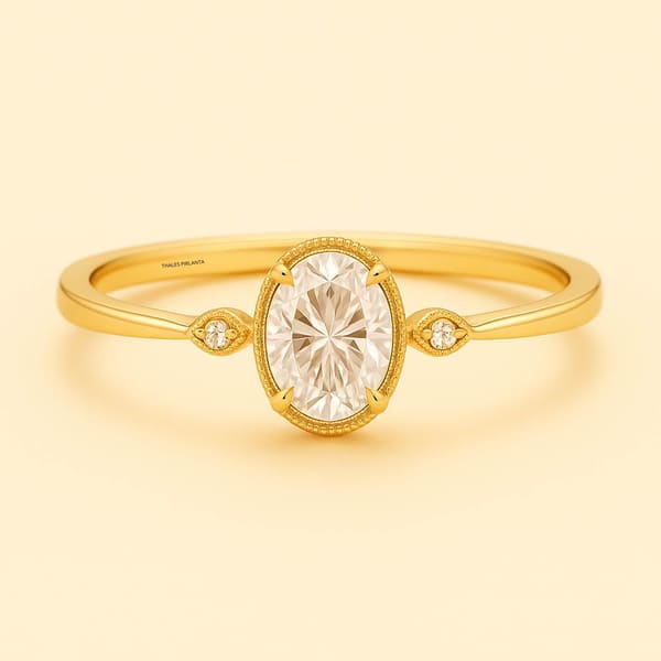 0.51 Karat F Renk Oval Evlilik Yüzüğü Vintage
