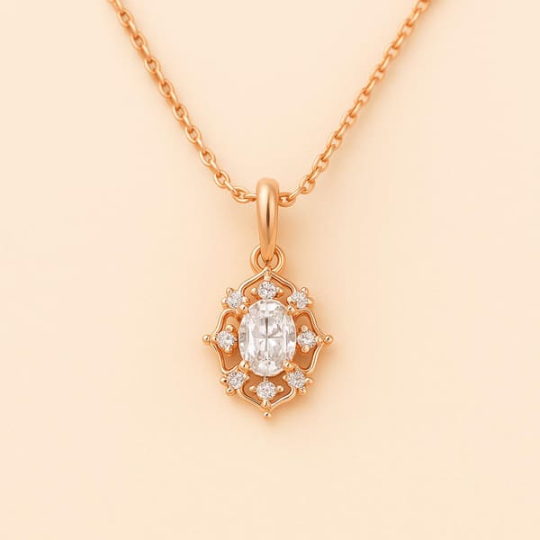 0.60 Karat F SI Altın Oval Pırlanta Kolye