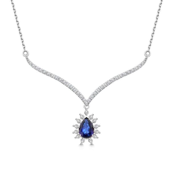 Pırlantalı Damla Safir Kolye 0,26 Karat