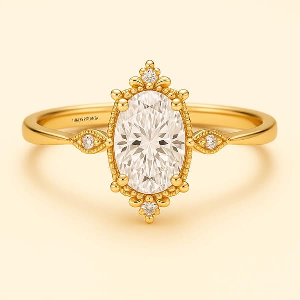 0.75 Karat F Renk Oval Vintage Evlilik Yüzüğü
