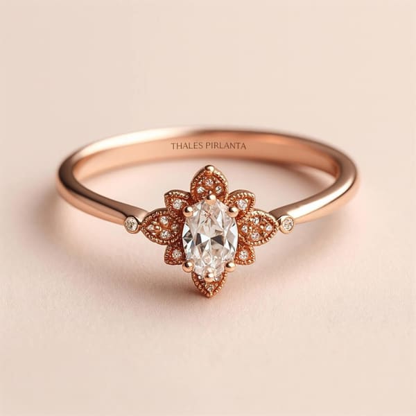 0.60 Karat Oval Taşlı Vintage Yüzük