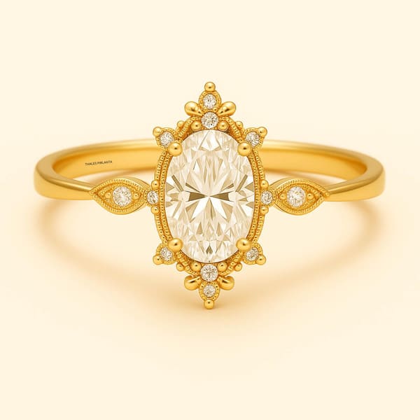 0.80 Karat F SI Oval Pırlantalı Vintage Yüzük Kadın